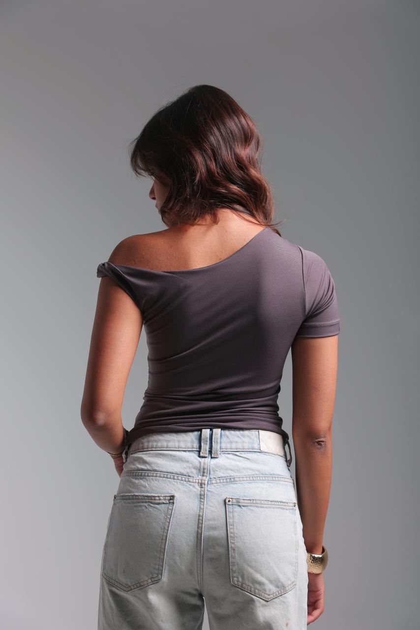 Twist Shoulder Top - Gray