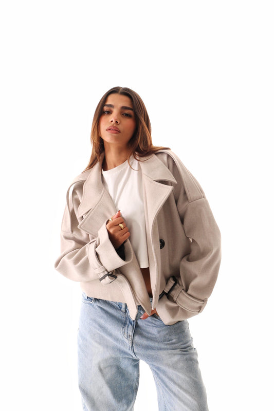 Oversized Beige Cropped Coat