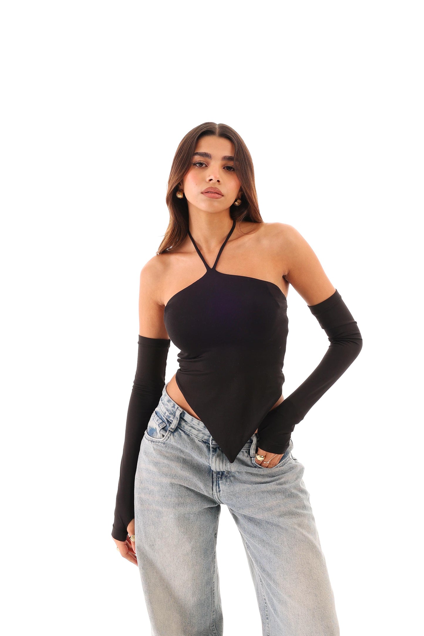 Halter Top With Arm Sleeves